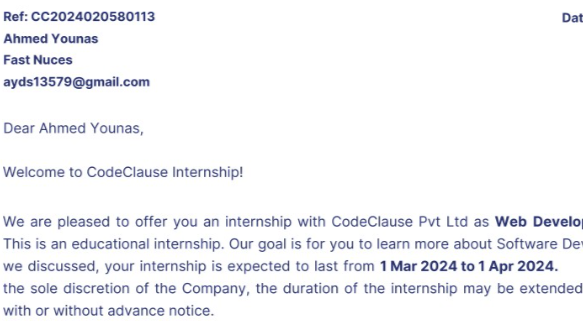 Web Dev intern at CodeClause